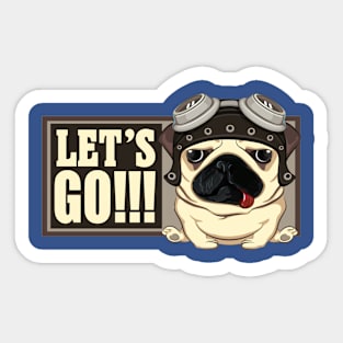 pug biker in glasses cartoon Sticker